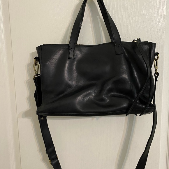 Raven+Lily Farm Favorite Black Distressed Leather Handbag Satchel Shoulder Bag - Picture 4 of 8